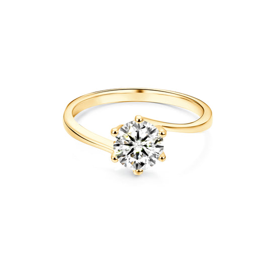Solitaire Round Lab Diamond Ring in 18K Yellow Gold 6 Prong-018 - Neoshine