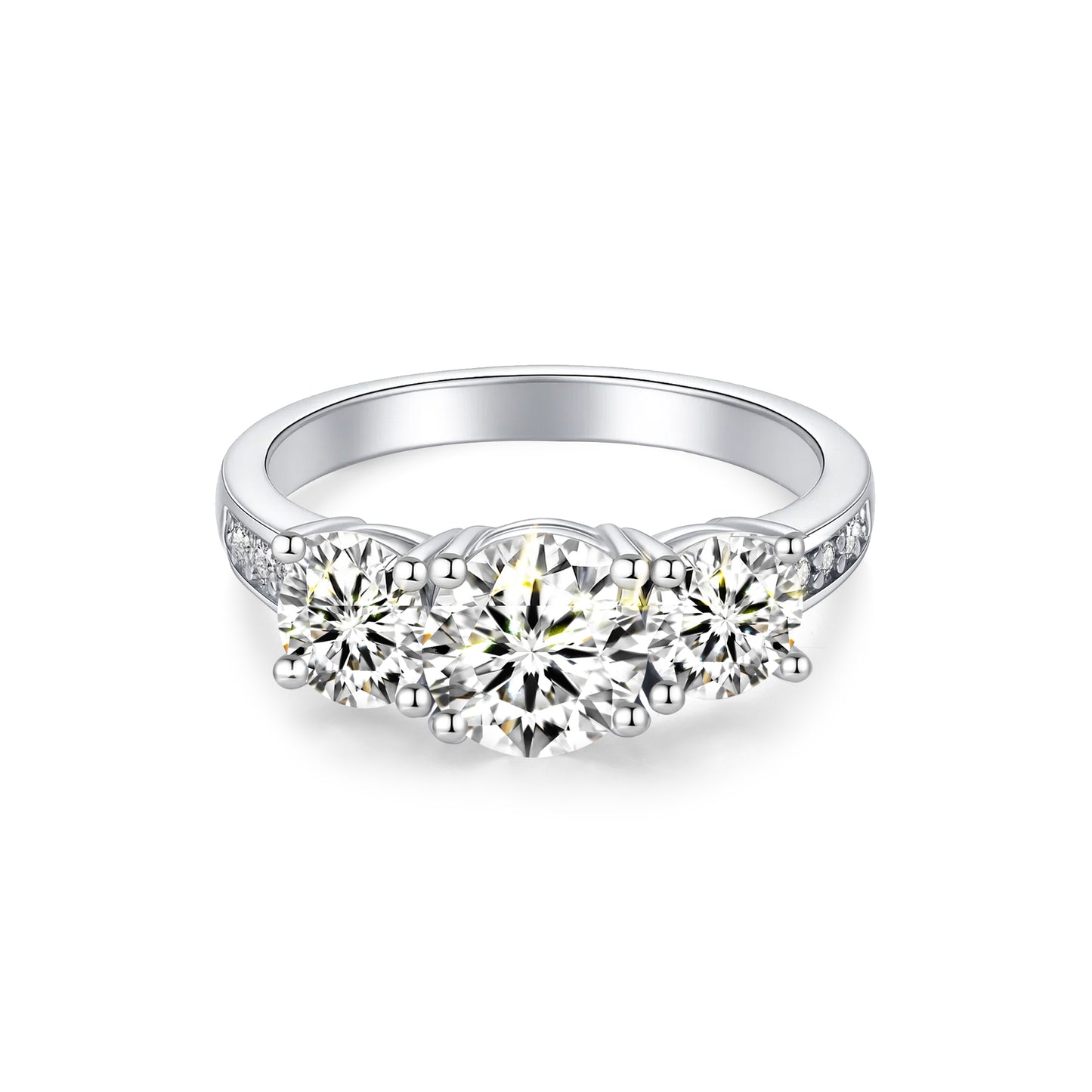 Three Stone Round Lab Diamond Ring in Platinum - Neoshine