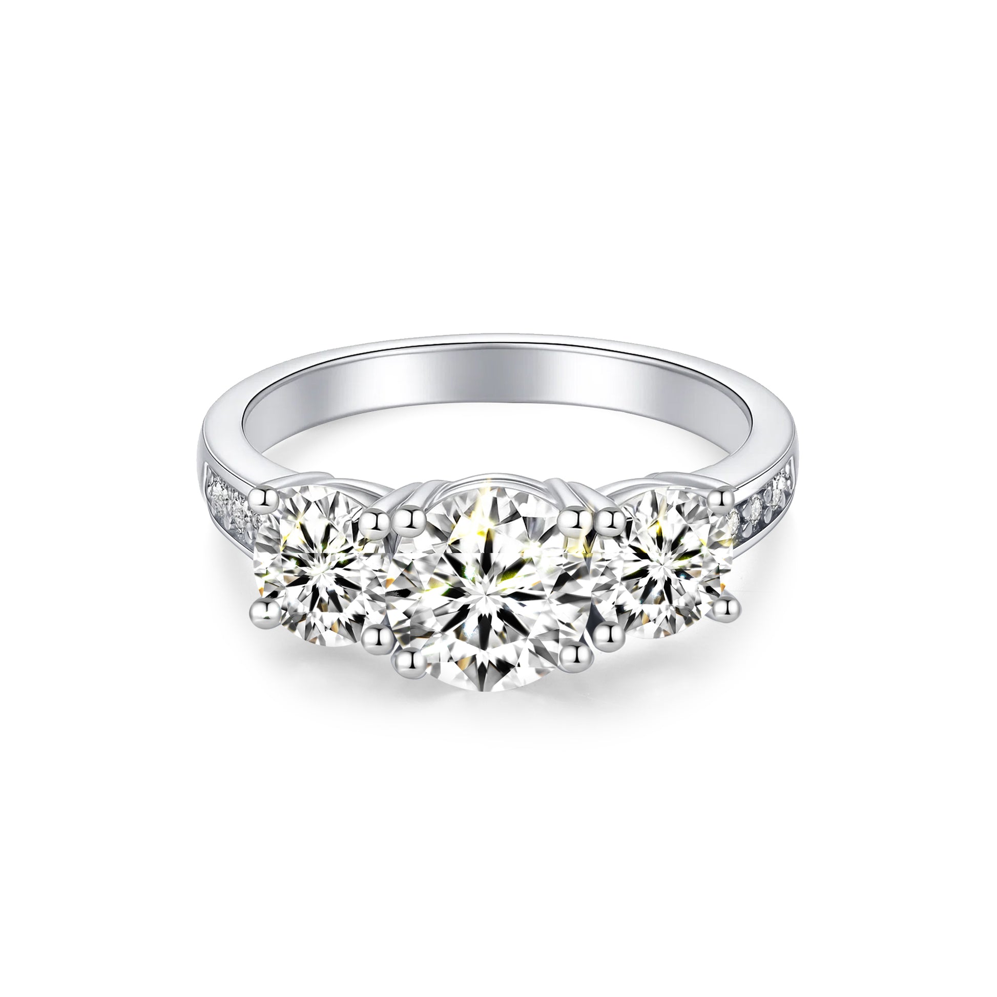Three Stone Round Lab Diamond Ring in Platinum - Neoshine