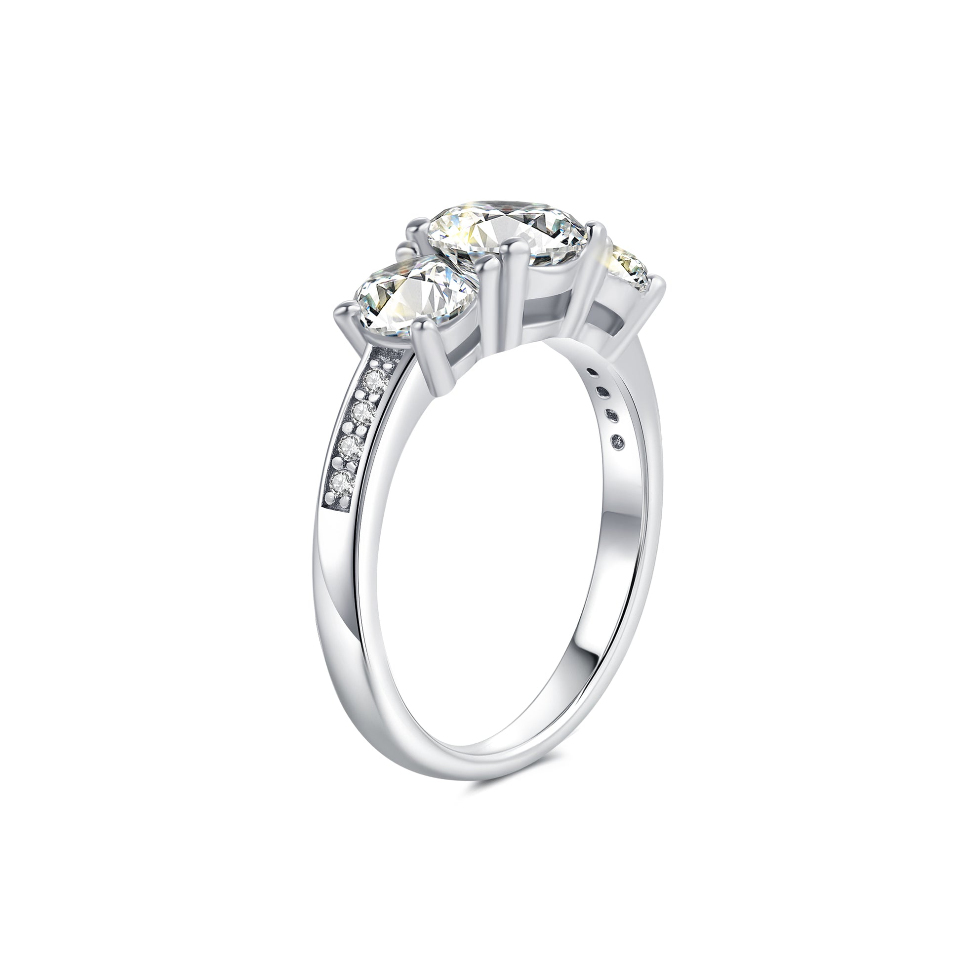 Three Stone Round Lab Diamond Ring in Platinum - Neoshine