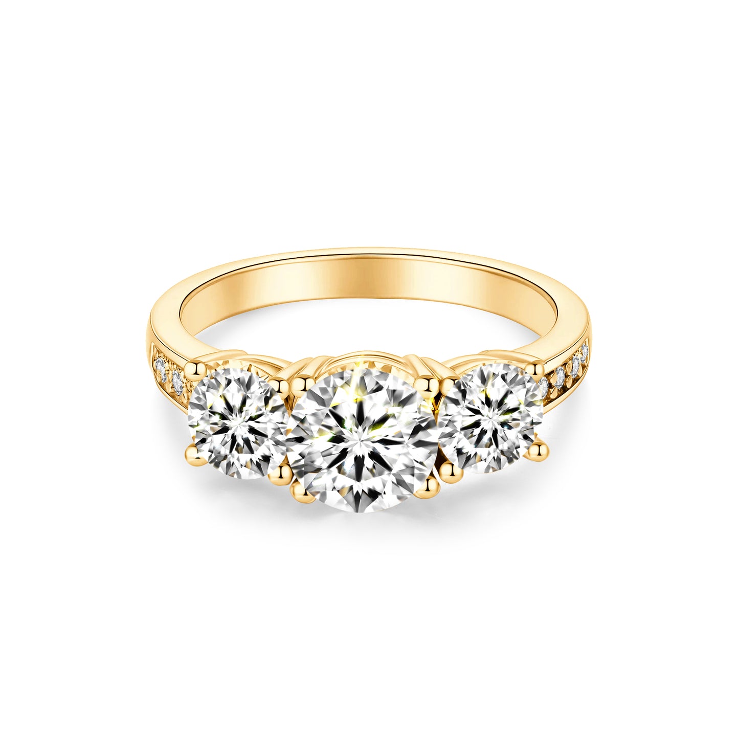 Three Stone Round Lab Diamond Ring in 18K Yellow Gold - Neoshine
