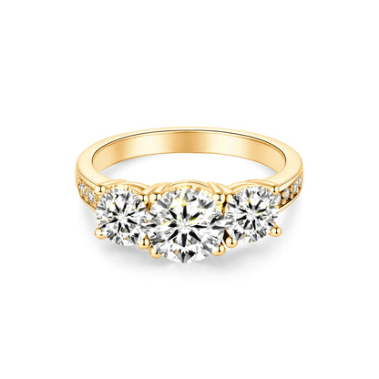 Three Stone Round Lab Diamond Ring in 18K Yellow Gold - Neoshine