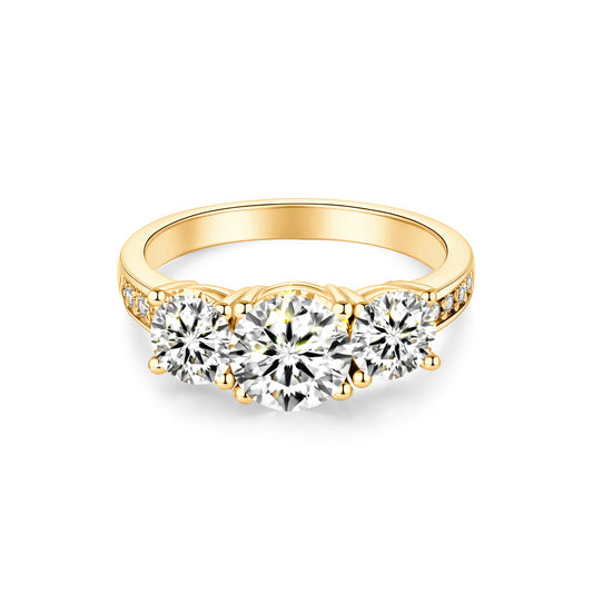 Three Stone Round Lab Diamond Ring in 18K Yellow Gold - Neoshine