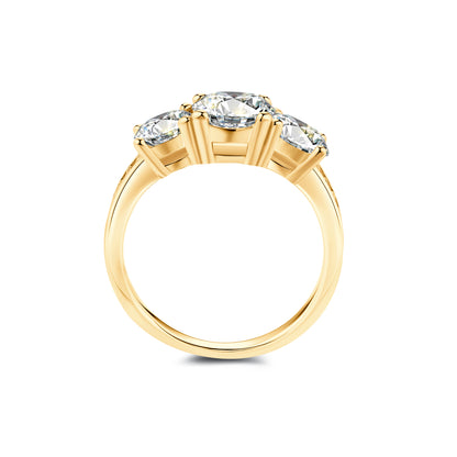 Three Stone Round Lab Diamond Ring in 18K Yellow Gold - Neoshine