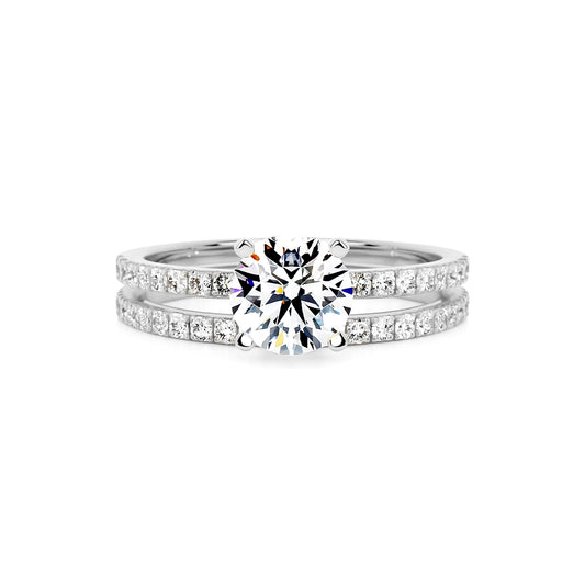 Bridal Sets Round Lab Diamond Ring in Platinum Setting - Neoshine