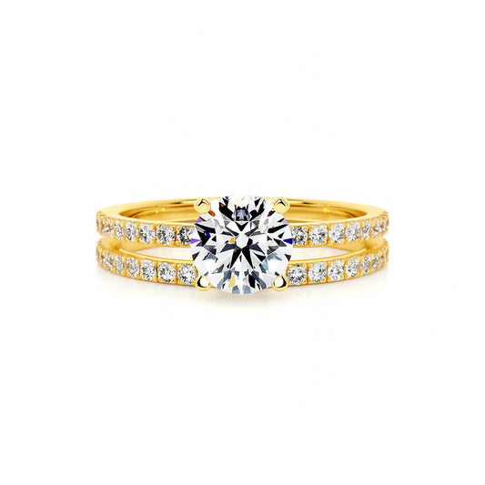 Bridal Sets Round Lab Diamond Ring in 14K Yellow Gold Setting - Neoshine