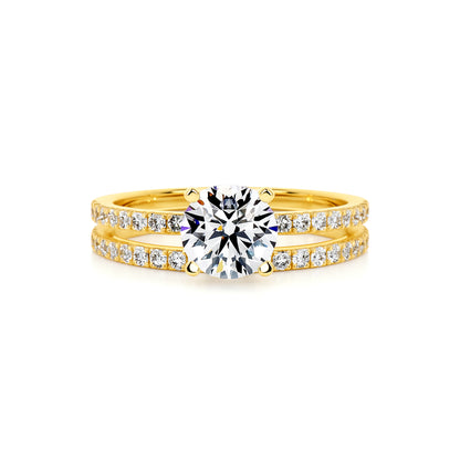 Bridal Sets Round Lab Diamond Ring in 18K Yellow Gold Setting - Neoshine
