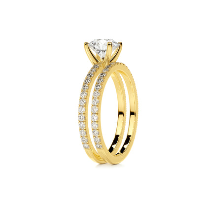 Bridal Sets Round Lab Diamond Ring in 18K Yellow Gold Setting - Neoshine