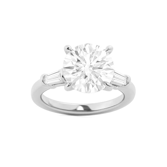 Three Stone Round Lab Diamond Ring in Platinum 4 Prong Setting - Neoshine
