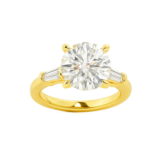 Three Stone Round Lab Diamond Ring in 18K Yellow Gold 4 Prong Setting - Neoshine