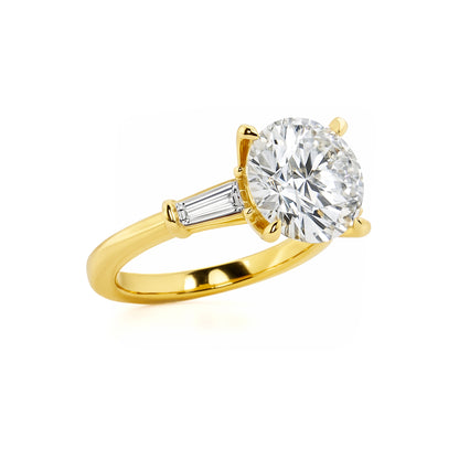 Three Stone Round Lab Diamond Ring in 18K Yellow Gold 4 Prong Setting - Neoshine