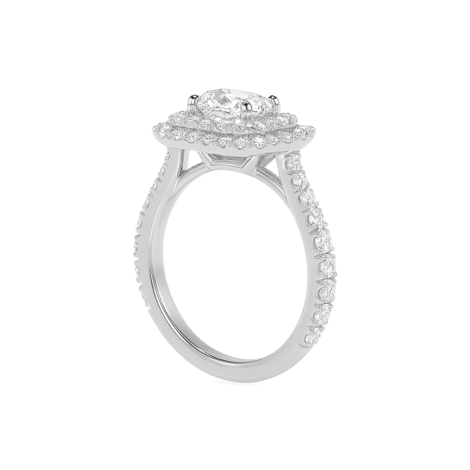 Double Halo Cushion Lab Diamond Ring in Platinum 4 Prong Setting - Neoshine