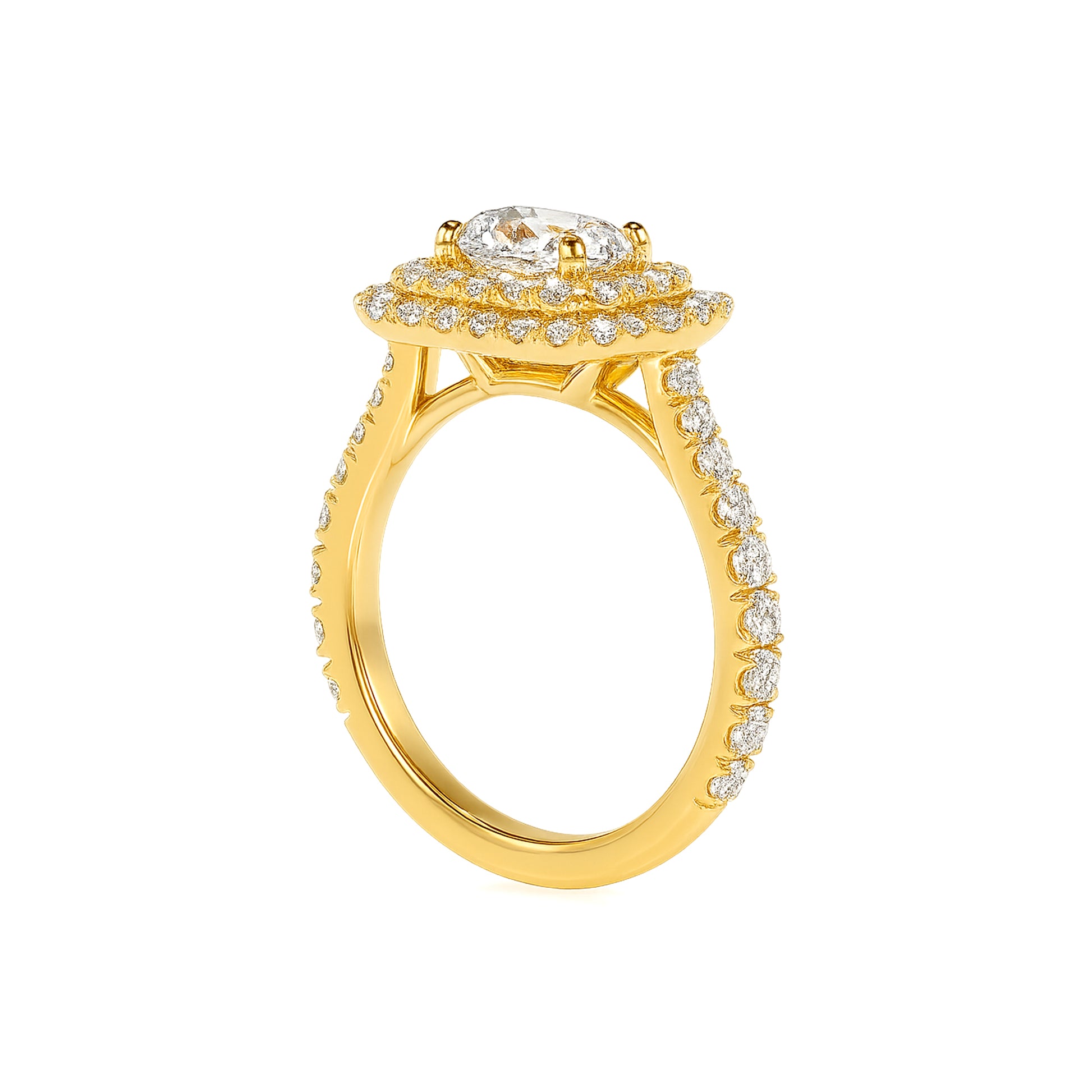 Double Halo Cushion Lab Diamond Ring in 18K Yellow Gold 4 Prong Setting - Neoshine
