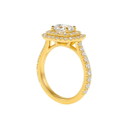 Double Halo Cushion Lab Diamond Ring in 18K Yellow Gold 4 Prong Setting - Neoshine