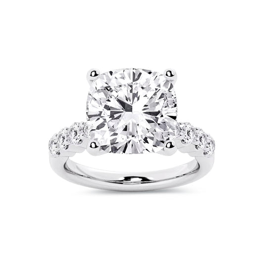 Solitaire Cushion Lab Diamond Ring in Platinum 4 Prong Setting - Neoshine
