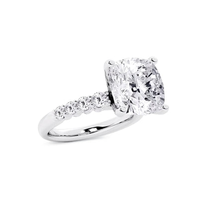 Solitaire Cushion Lab Diamond Ring in Platinum 4 Prong Setting - Neoshine