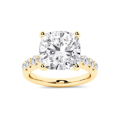Solitaire Cushion Lab Diamond Ring in 18K Yellow Gold 4 Prong Setting - Neoshine