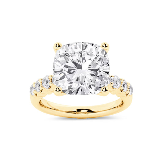 Solitaire Cushion Lab Diamond Ring in 18K Yellow Gold 4 Prong Setting - Neoshine