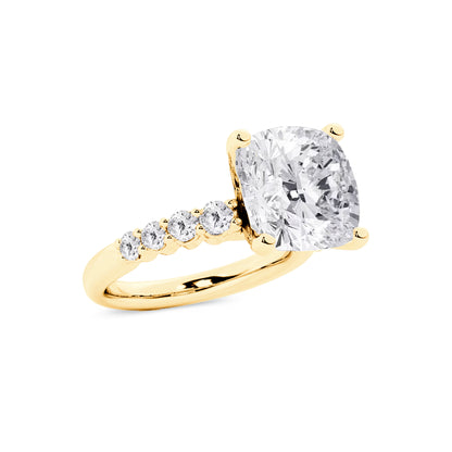 Solitaire Cushion Lab Diamond Ring in 18K Yellow Gold 4 Prong Setting - Neoshine