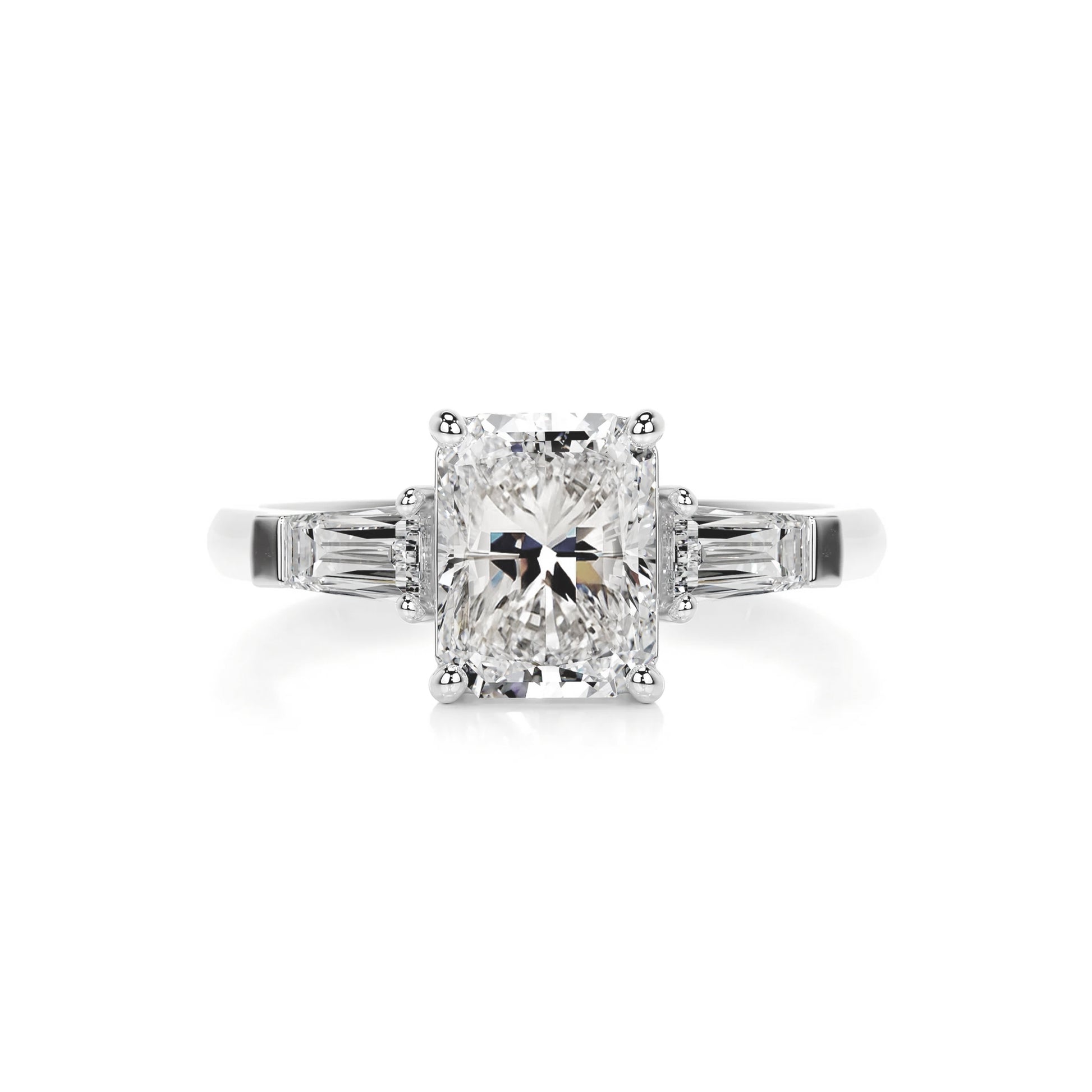 Three Stone Radiant Lab Diamond Ring in Platinum 4 Prong Setting - Neoshine