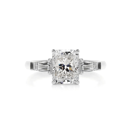 Three Stone Radiant Lab Diamond Ring in Platinum 4 Prong Setting - Neoshine