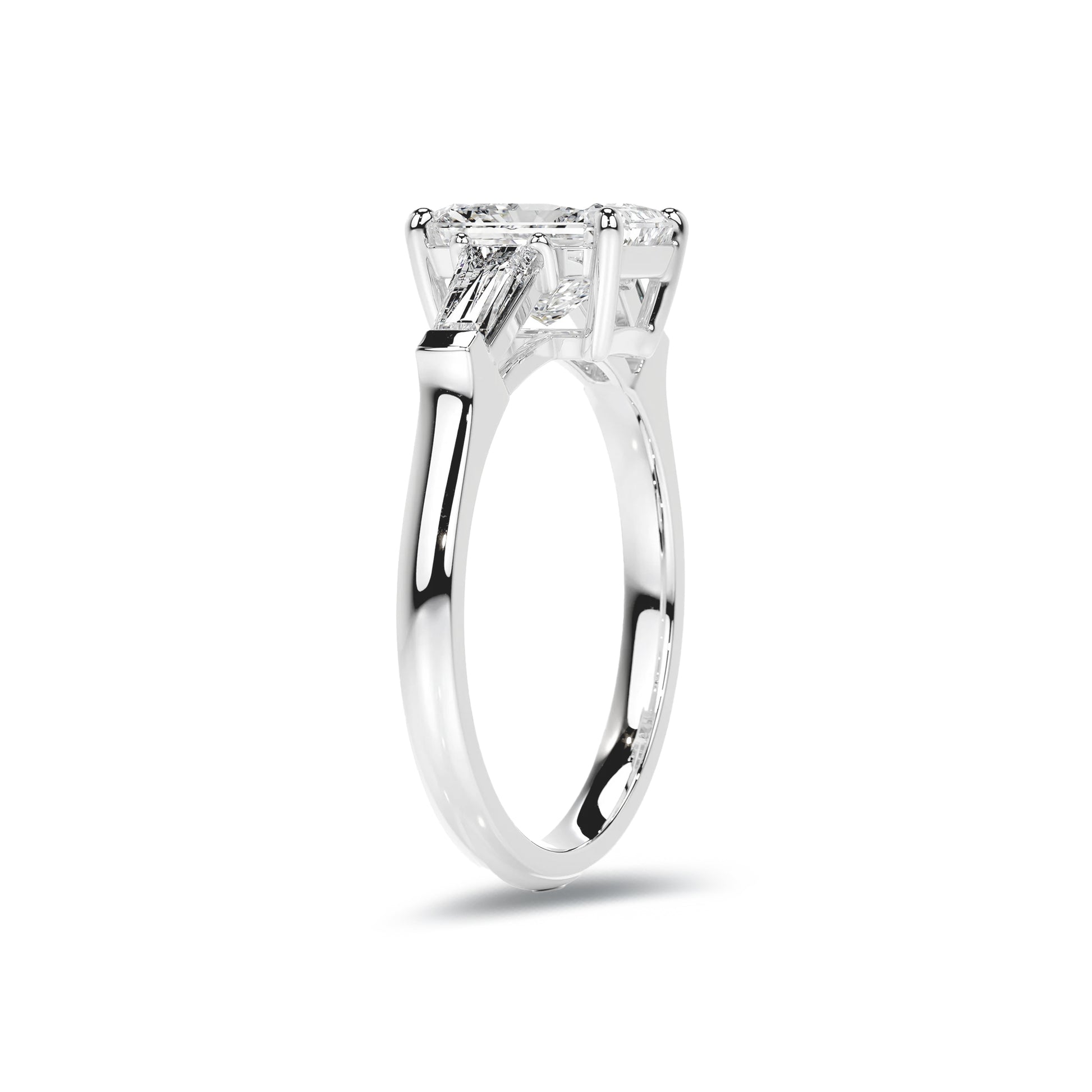 Three Stone Radiant Lab Diamond Ring in Platinum 4 Prong Setting - Neoshine