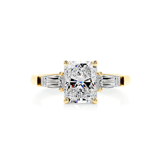 Three Stone Radiant Lab Diamond Ring in 18K Yellow Gold 4 Prong Setting - Neoshine