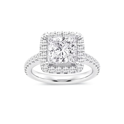 Halo Princess Lab Diamond Ring in Platinum 4 Prong Setting - Neoshine