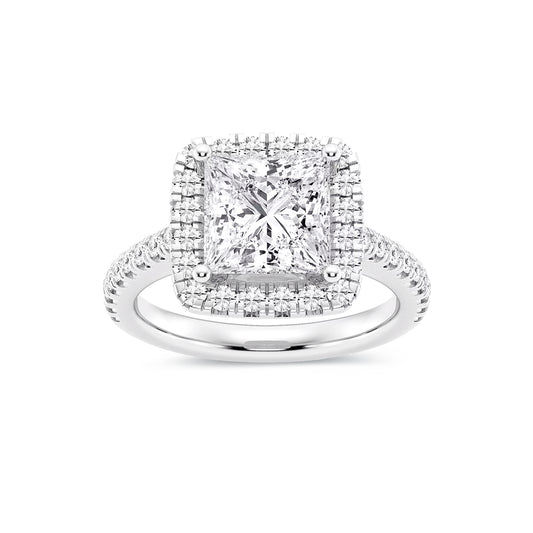 Halo Princess Lab Diamond Ring in Platinum 4 Prong Setting - Neoshine