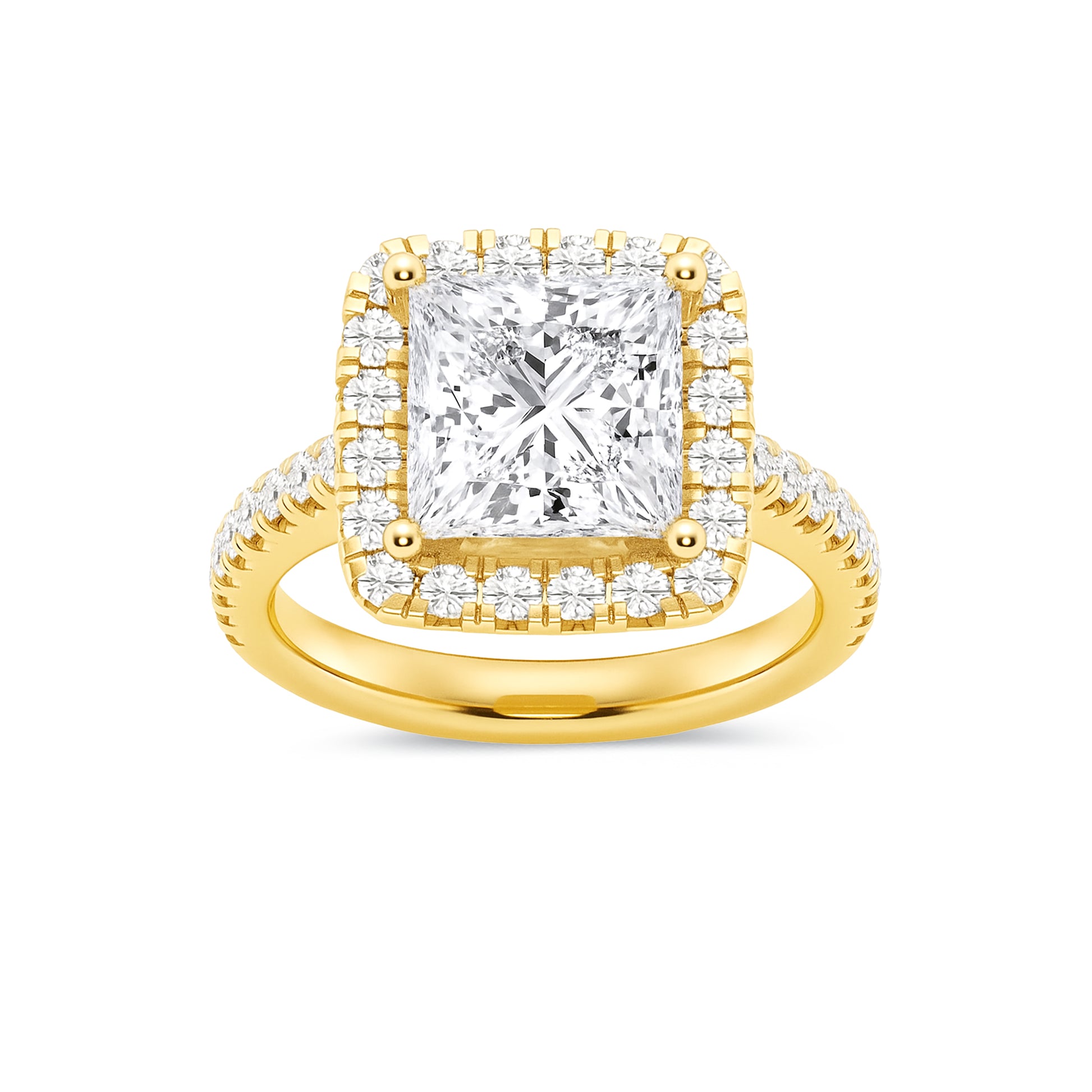 Halo Princess Lab Diamond Ring in 18K Yellow Gold 4 Prong Setting - Neoshine