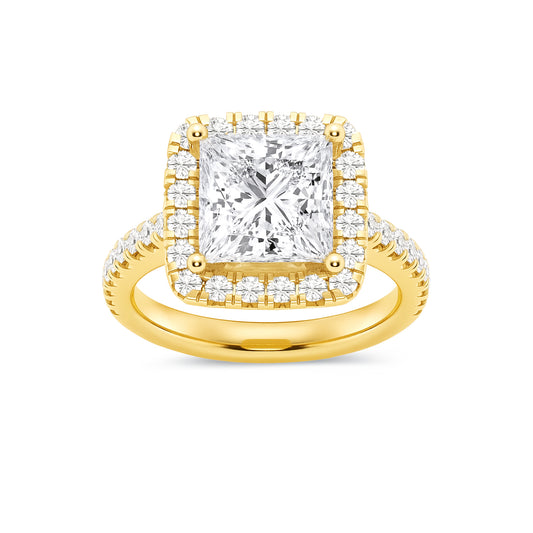 Halo Princess Lab Diamond Ring in 18K Yellow Gold 4 Prong Setting - Neoshine