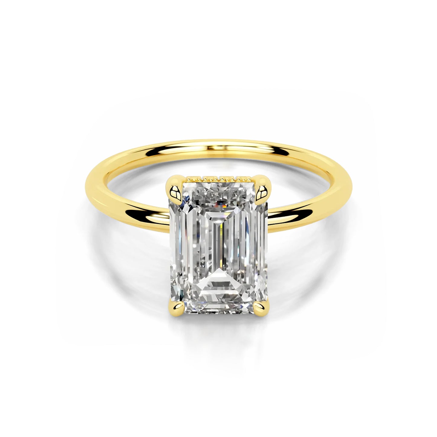 Hidden Halo Emerald Lab Diamond Ring in 18K Yellow Gold 4 Prong Setting - Neoshine