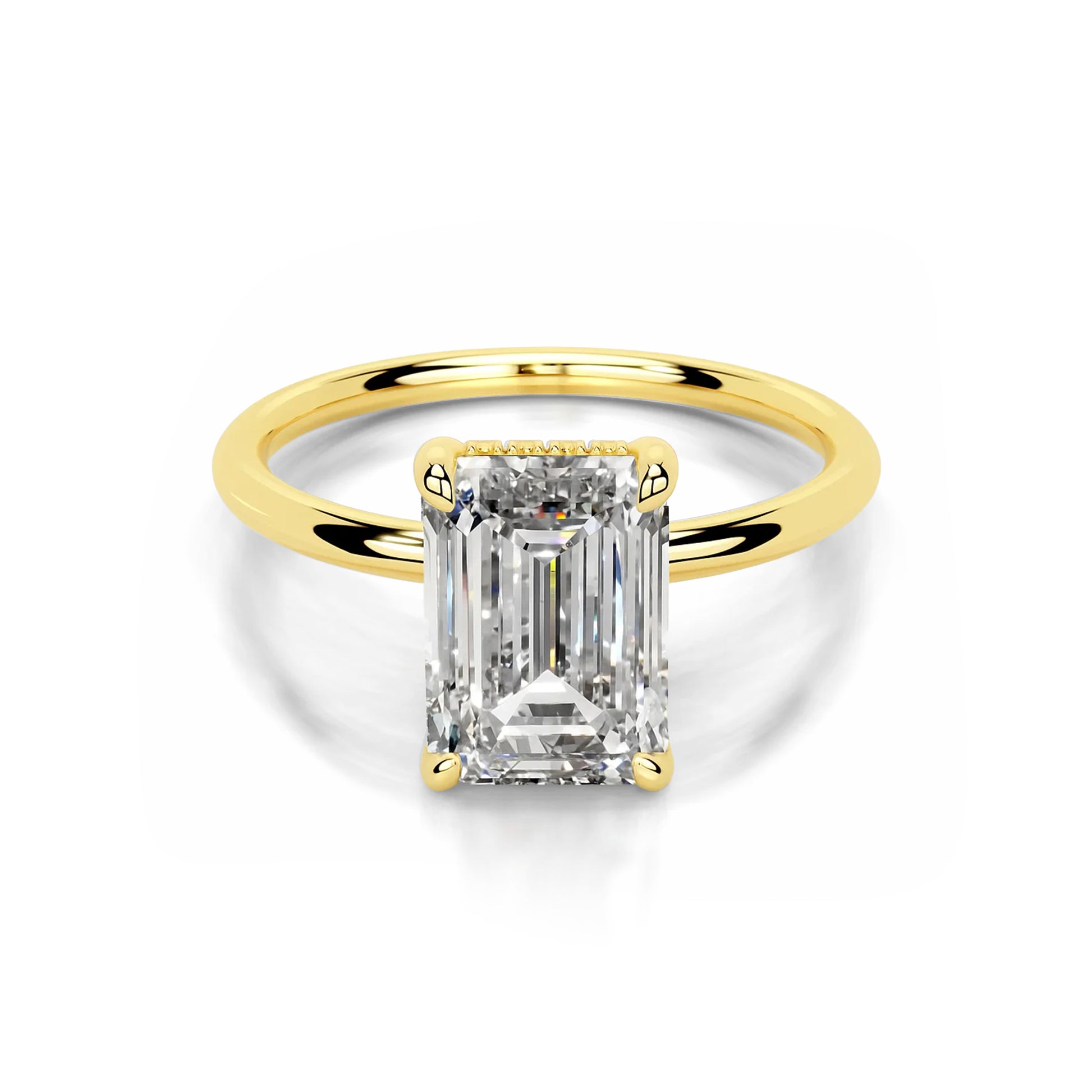 Hidden Halo Emerald Lab Diamond Ring in 18K Yellow Gold 4 Prong Setting - Neoshine