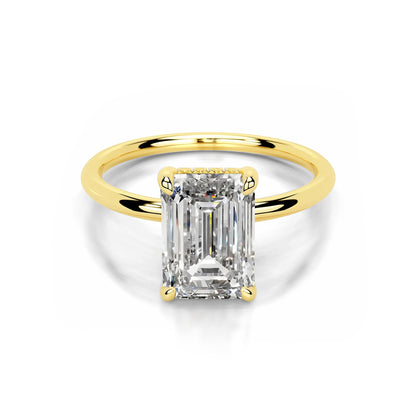Hidden Halo Emerald Lab Diamond Ring in 18K Yellow Gold 4 Prong Setting - Neoshine