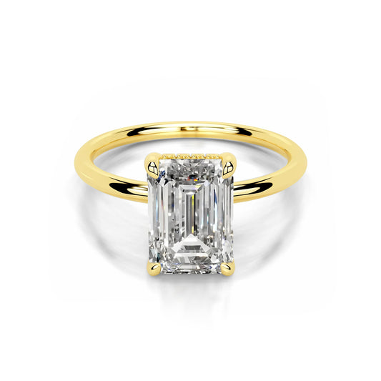 Hidden Halo Emerald Lab Diamond Ring in 18K Yellow Gold 4 Prong Setting - Neoshine