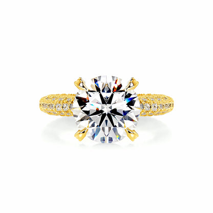 Hidden Halo Round Lab Diamond Ring in 18K Yellow Gold 4 Prong Setting - Neoshine