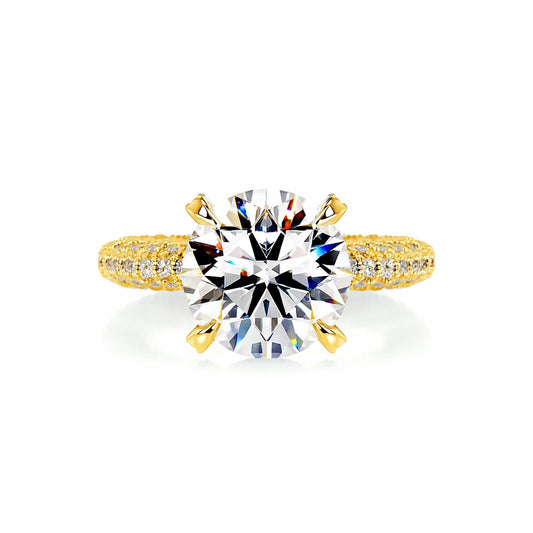 Hidden Halo Round Lab Diamond Ring in 18K Yellow Gold 4 Prong Setting - Neoshine