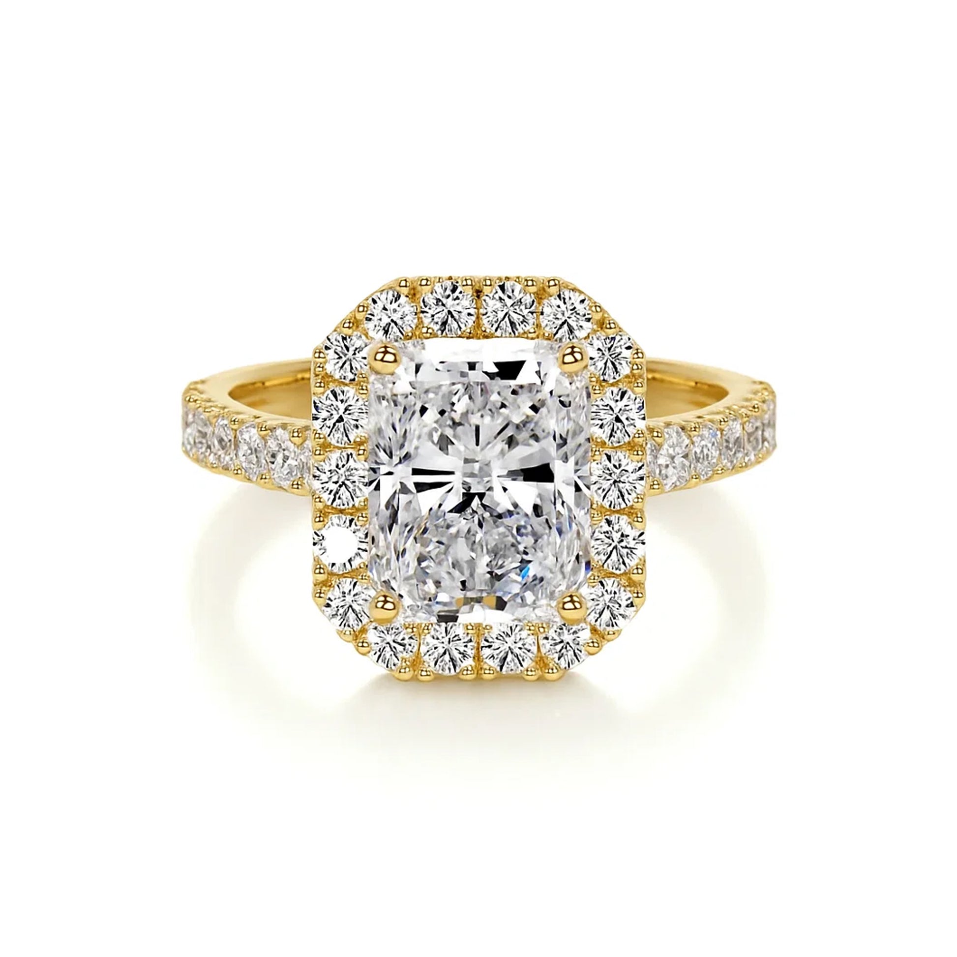 Halo Radiant Lab Diamond Ring in 18K Yellow Gold 4 Prong Setting - Neoshine