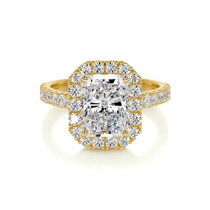 Halo Radiant Lab Diamond Ring in 18K Yellow Gold 4 Prong Setting - Neoshine