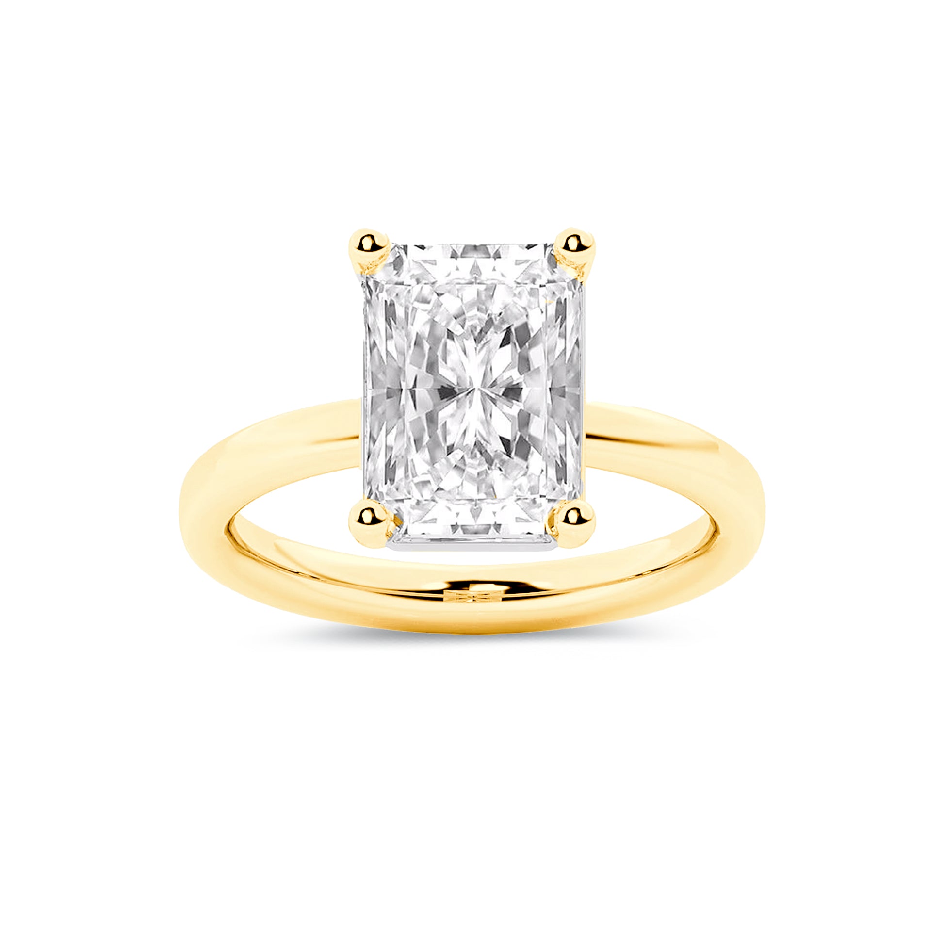 Solitaire Radiant Lab Diamond Ring in 18K Yellow Gold 4 Prong Setting - Neoshine