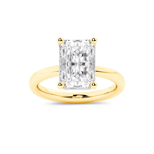 Solitaire Radiant Lab Diamond Ring in 18K Yellow Gold 4 Prong Setting - Neoshine