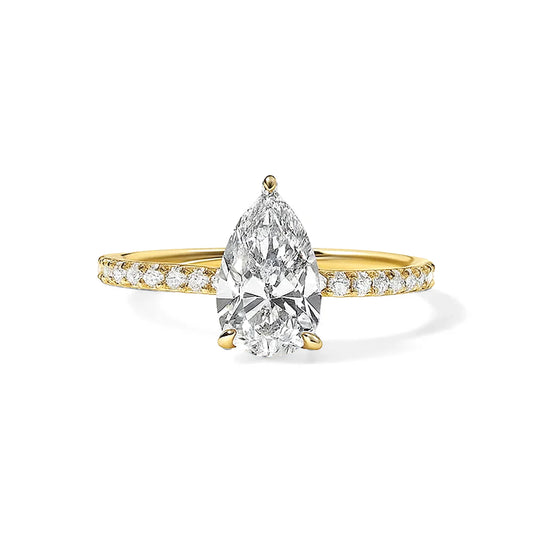 Solitaire Pear Lab Diamond Ring in 18K Yellow Gold Setting - Neoshine