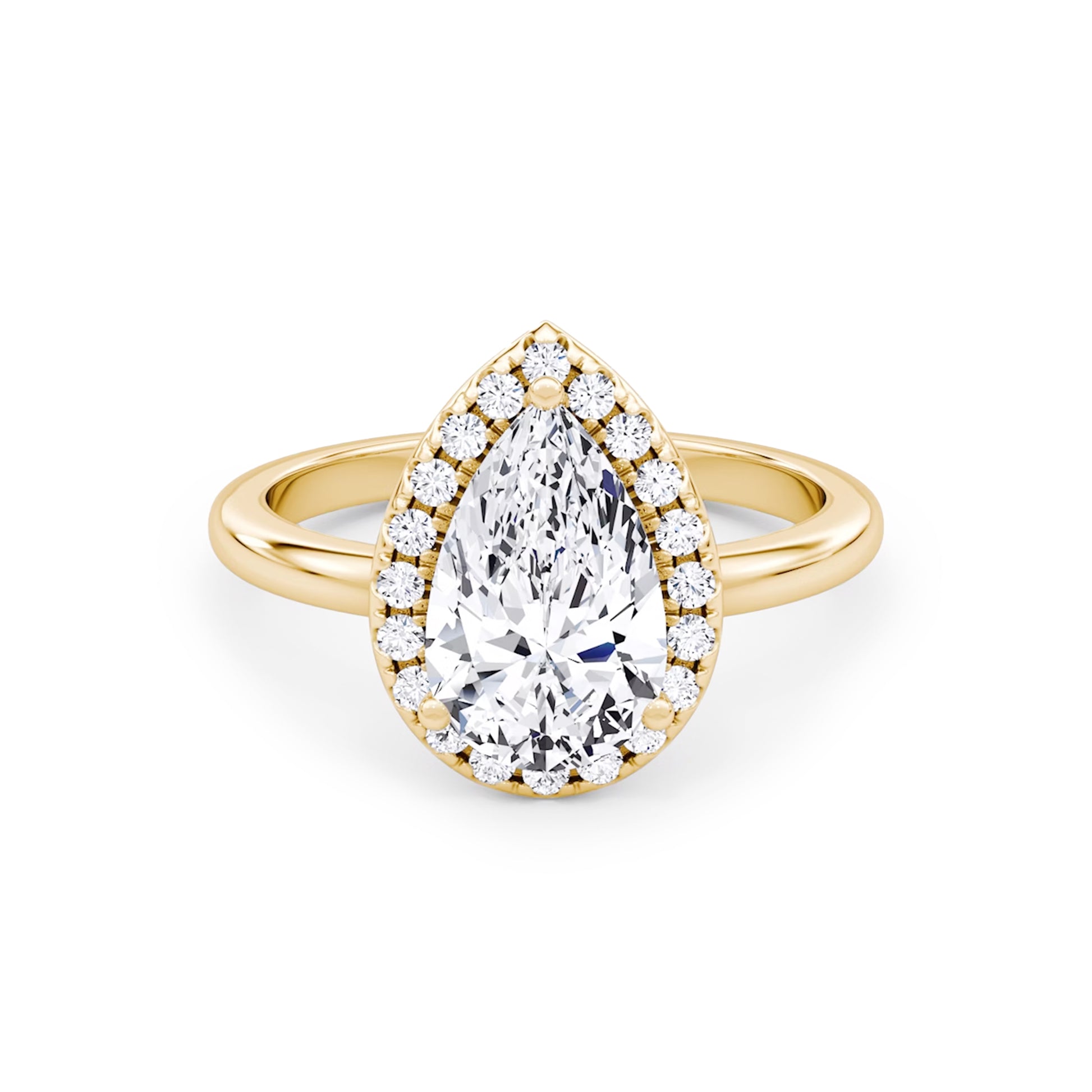 Halo Pear Lab Diamond Ring in 18K Yellow Gold Setting - Neoshine