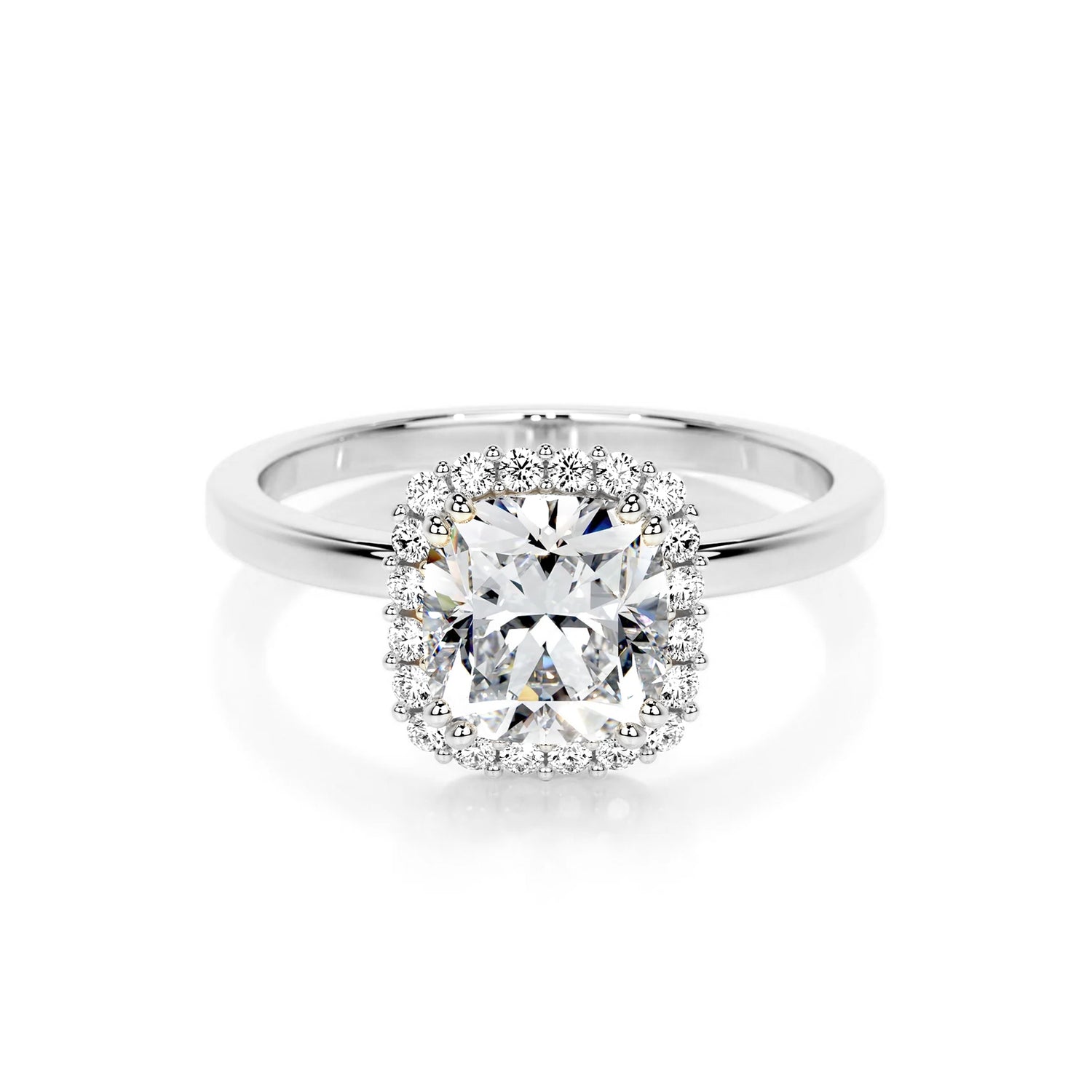 Halo Cushion Lab Diamond Ring in Platinum 4 Prong Setting - Neoshine