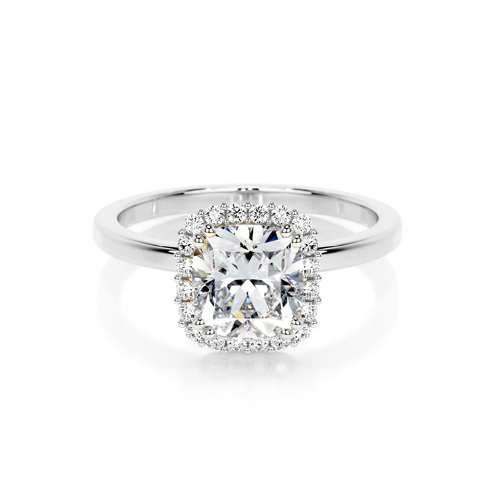Halo Cushion Lab Diamond Ring in Platinum 4 Prong Setting - Neoshine
