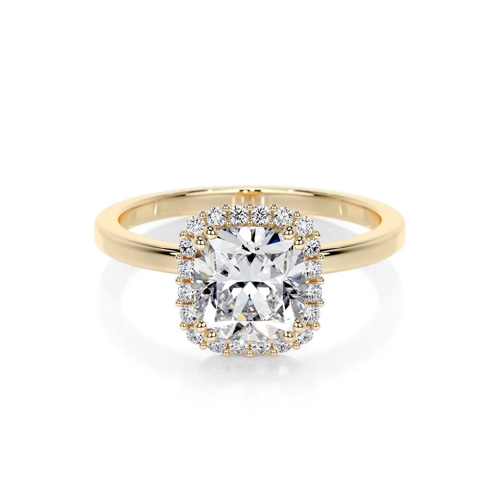 Halo Cushion Lab Diamond Ring in 18K Yellow Gold 4 Prong Setting - Neoshine