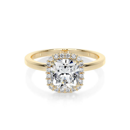 Halo Cushion Lab Diamond Ring in 18K Yellow Gold 4 Prong Setting - Neoshine