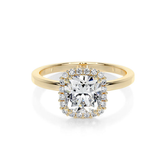 Halo Cushion Lab Diamond Ring in 18K Yellow Gold 4 Prong Setting - Neoshine