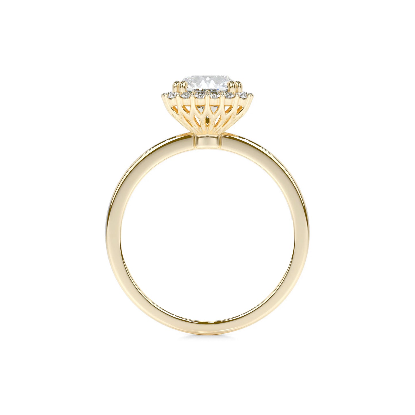 Halo Cushion Lab Diamond Ring in 18K Yellow Gold 4 Prong Setting - Neoshine