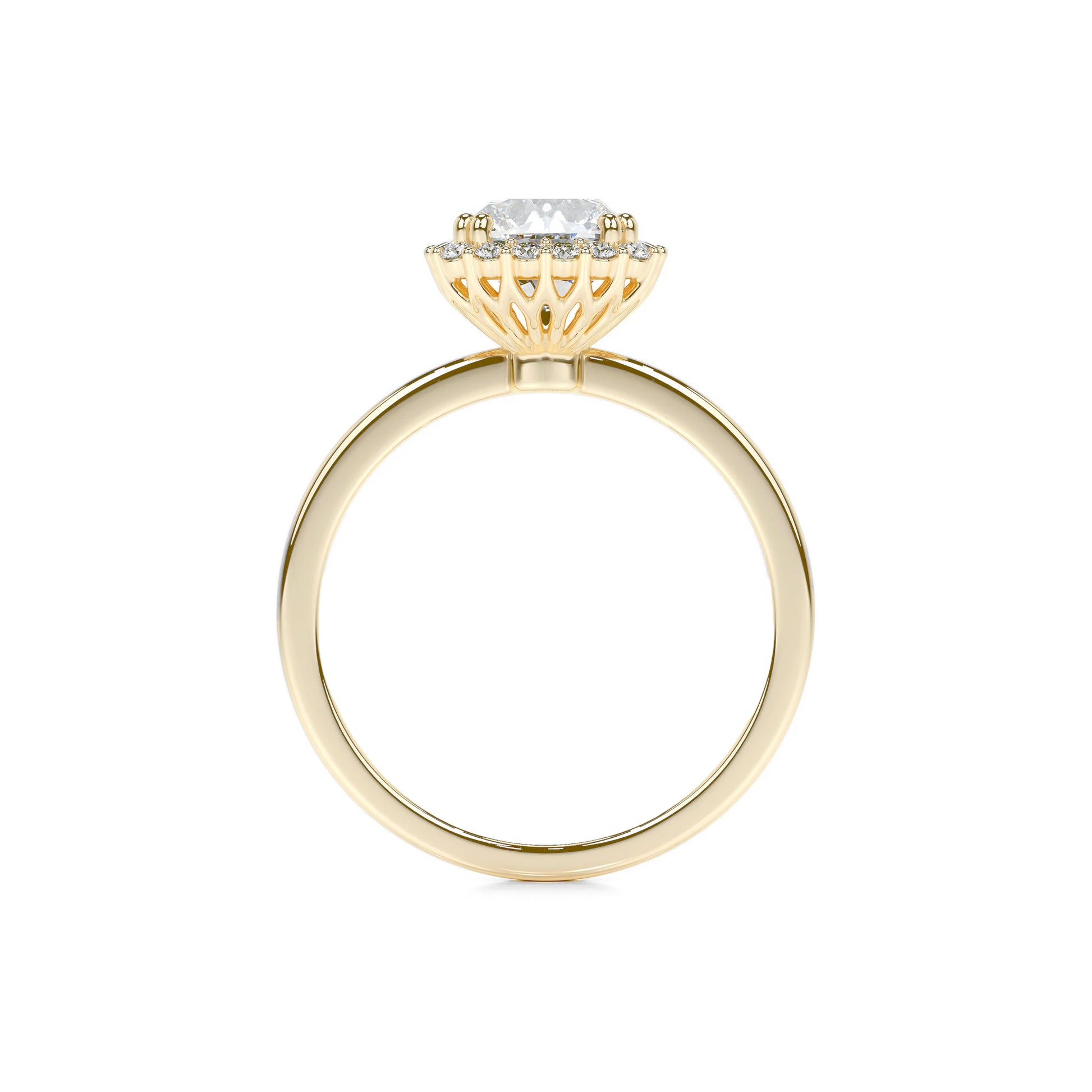 Halo Cushion Lab Diamond Ring in 18K Yellow Gold 4 Prong Setting - Neoshine